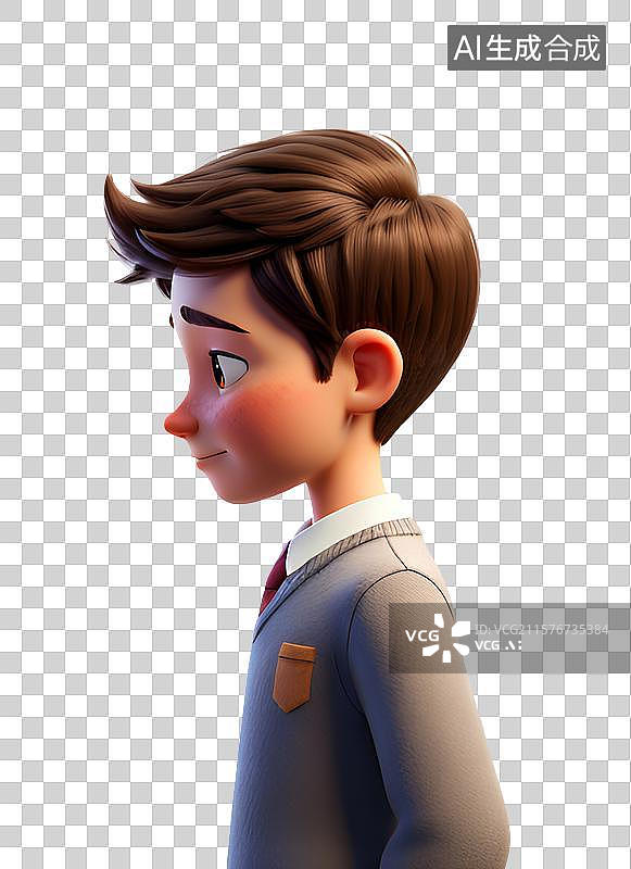 【AI数字艺术】免扣人物图形插画 侧面男孩卡通造型图片素材