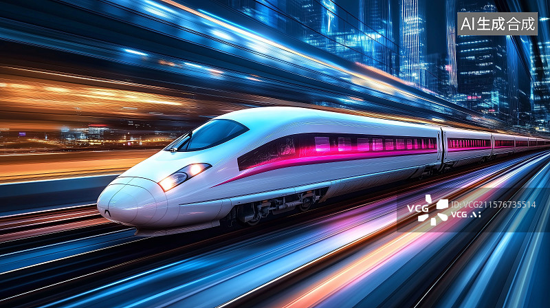 【AI数字艺术】城市里高速行驶的列车图片素材