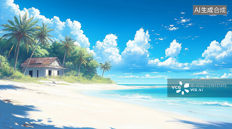 【AI数字艺术】海边小屋图片素材