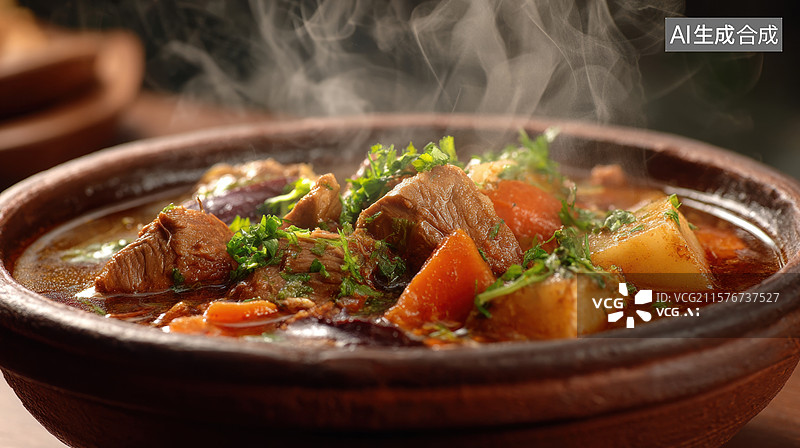 【AI数字艺术】热气腾腾的牛肉炖菜图片素材