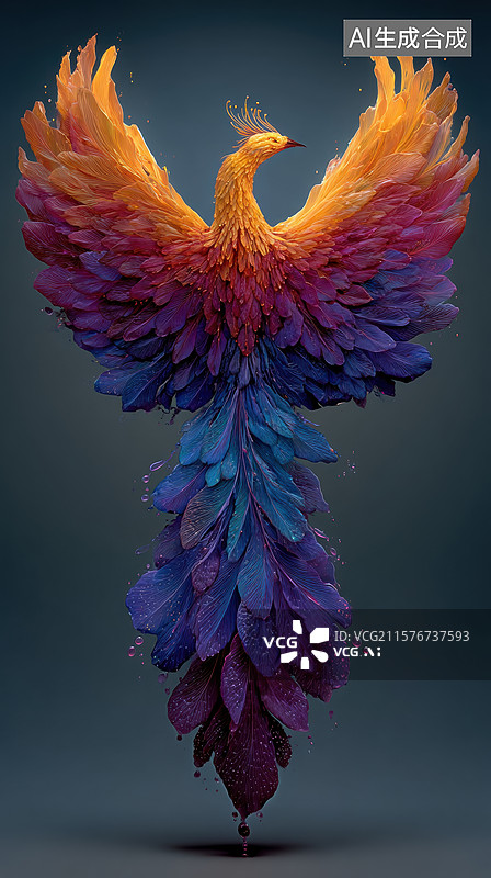 【AI数字艺术】色彩斑斓的凤凰艺术雕塑图片素材