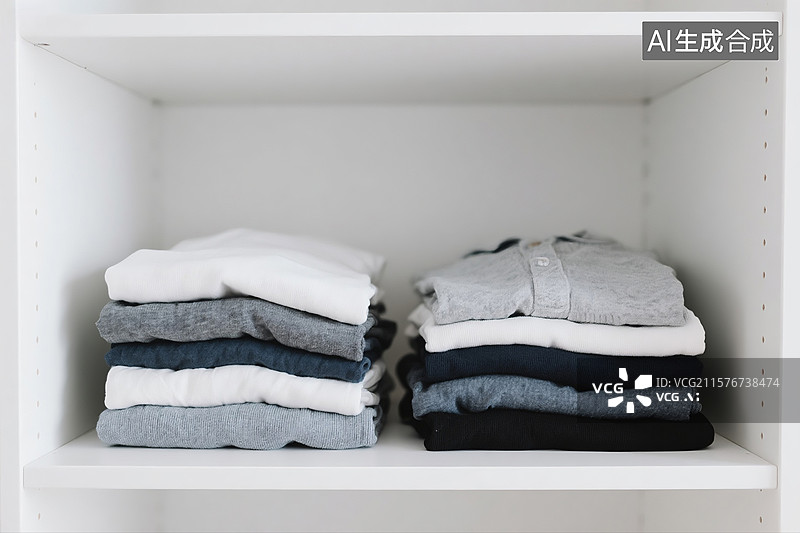 【AI数字艺术】衣服整齐的叠好放在衣柜里特写图片素材
