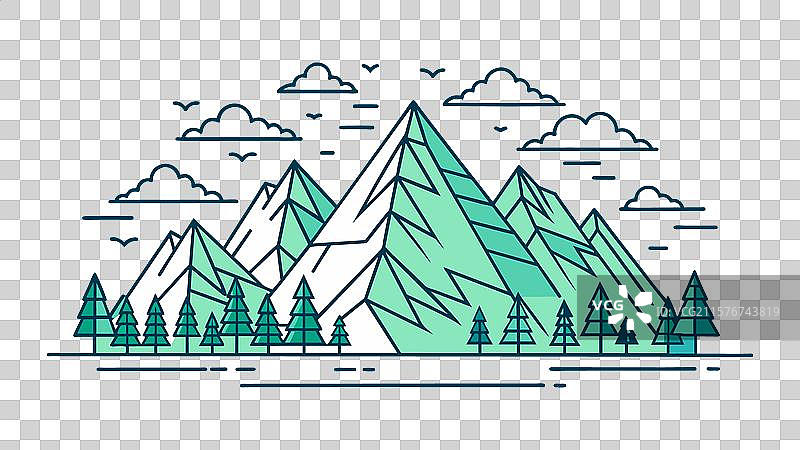阿尔卑斯山脉的线条艺术线性山景图片素材