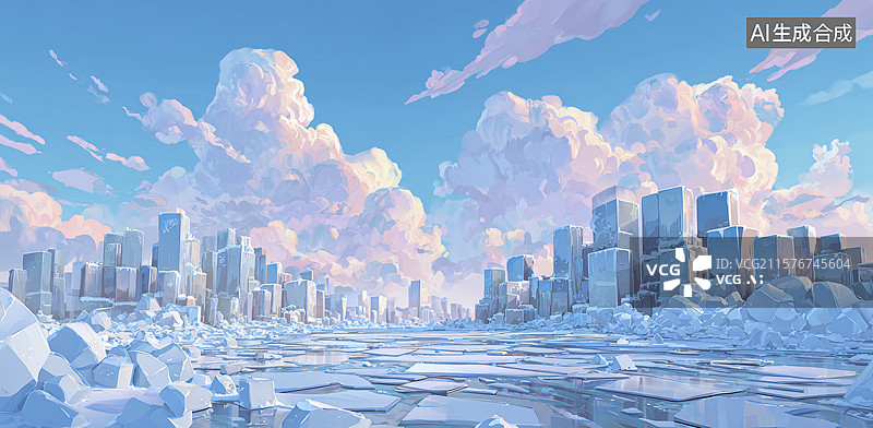 【AI数字艺术】未来城市雪景图图片素材