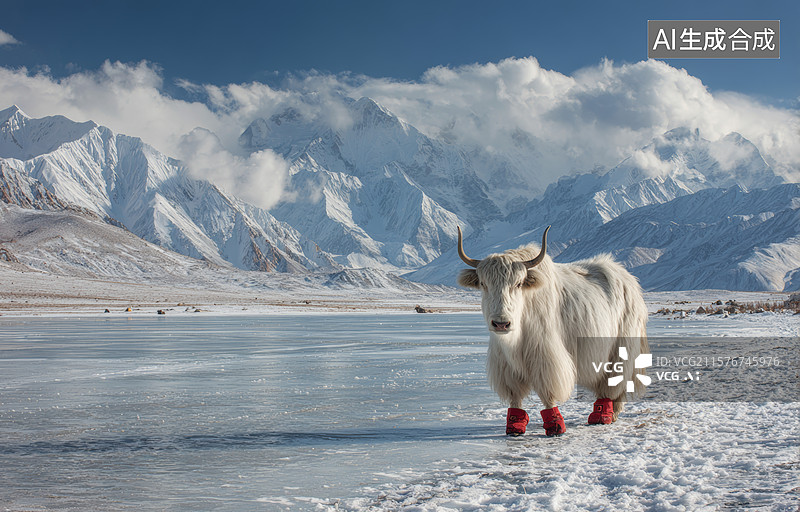【AI数字艺术】雪地白马行图片素材