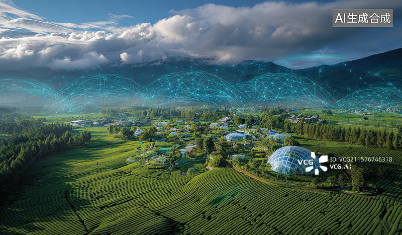 【AI数字艺术】山间穹顶生态园图片素材