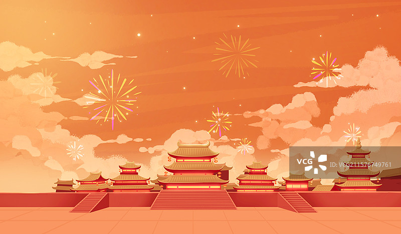 国潮宫殿节日插画图片素材