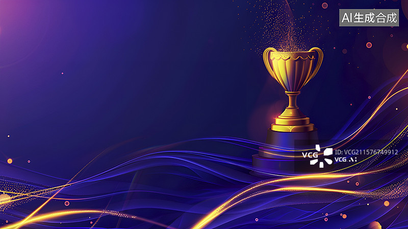 【AI数字艺术】蓝紫色背景上的金色奖杯图像图片素材
