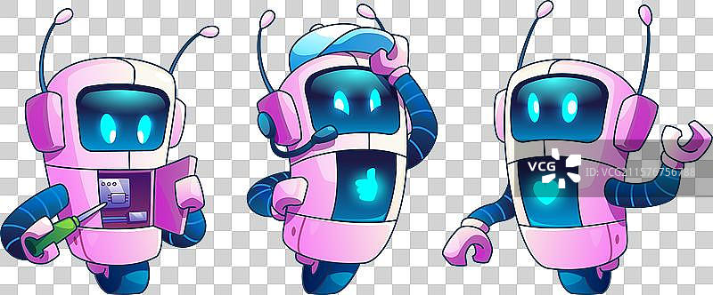 可爱的人工智能机器人角色聊天机器人吉祥物卡通图片素材