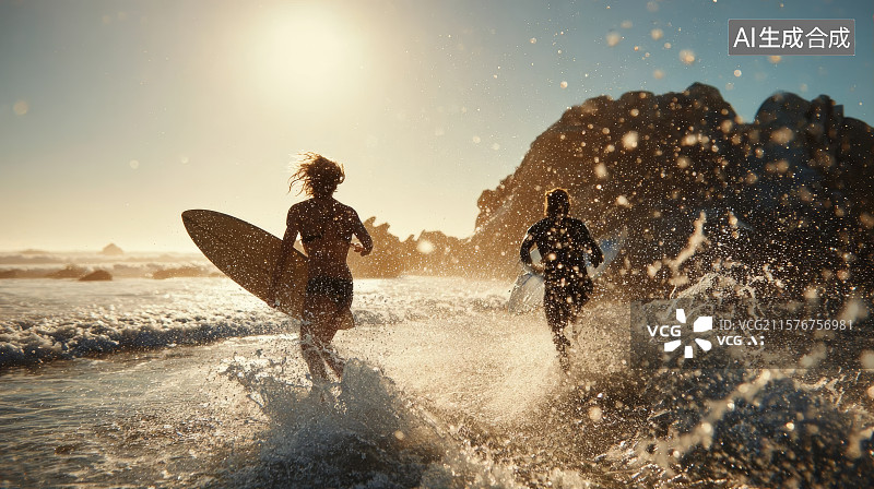 【AI数字艺术】沙滩海边冲浪图片素材