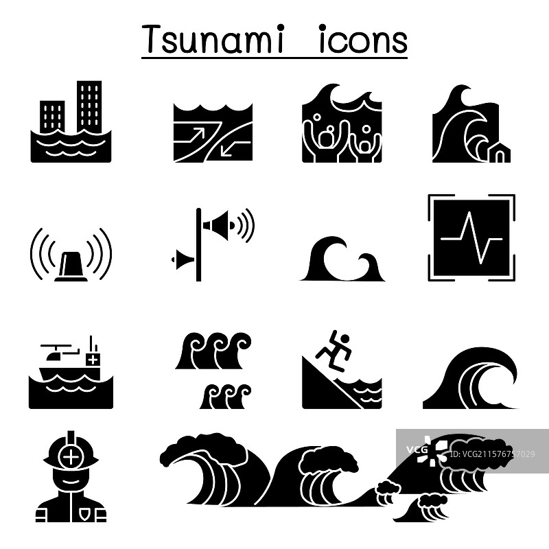 海啸和风暴图标集（图形风格）图片素材