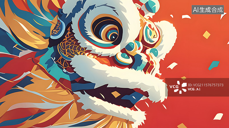 【AI数字艺术】国潮舞狮插画图片素材