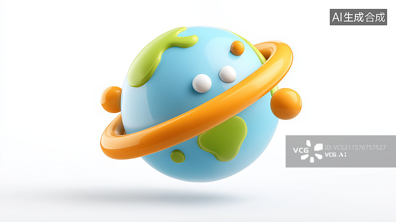 【AI数字艺术】蓝色星球与环带的抽象艺术图片素材