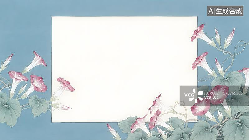 【AI数字艺术】工笔画水墨画牵牛花边框背景图片素材