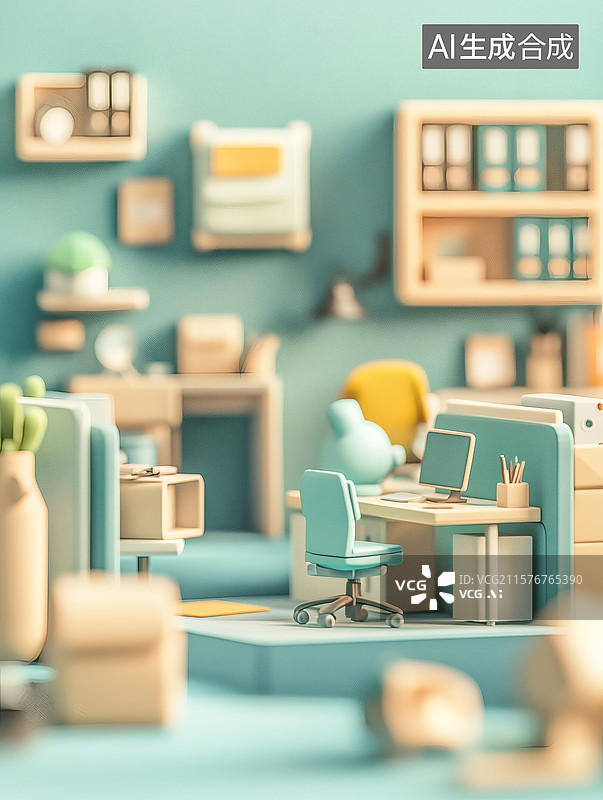 【AI数字艺术】温馨办公角落布置图片素材