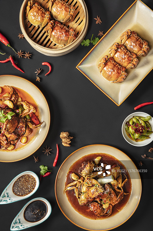 多样烹饪方式的大闸蟹美食图片素材