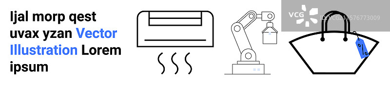 空调、机械臂和带标签的手袋图片素材