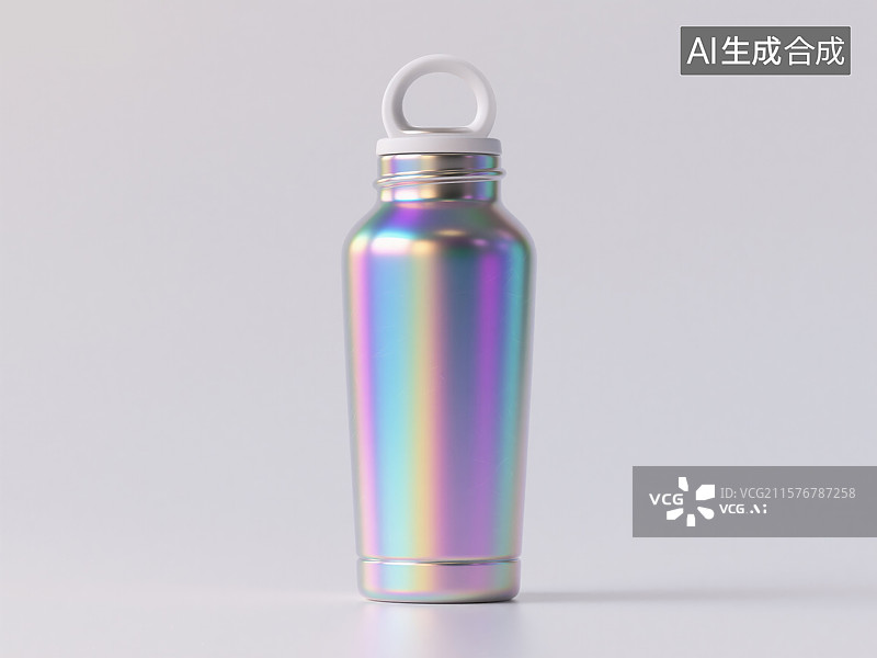 【AI数字艺术】炫彩激光镭射酸性金属未来感保温杯新质生产力杂志封面和数字媒体活动创意3D插画运动图片素材