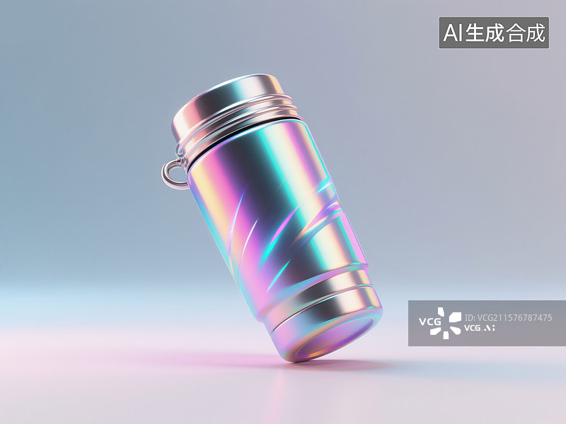 【AI数字艺术】炫彩激光镭射酸性金属时尚能量饮料罐创意3D插画运动新质生产力商业背景杂志封面和数字媒体活动图片素材