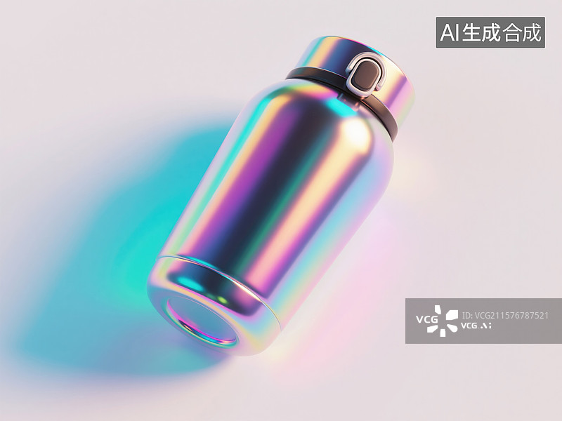 【AI数字艺术】炫彩激光镭射酸性金属未来感保温杯新质生产力杂志封面和数字媒体活动创意3D插画运动图片素材