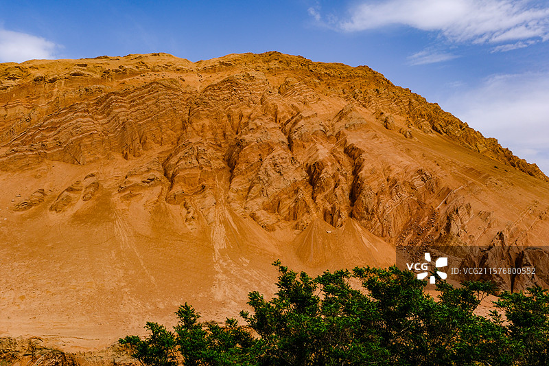 中国新疆吐鲁番市火焰山中断木头沟河谷西岸柏孜克里克千佛洞，火焰山中断风光图片素材
