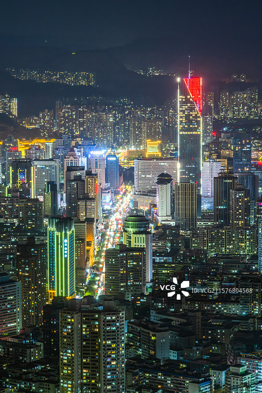 中国甘肃省兰州市兰山公园二台阁拍摄的兰州城区夜景风光图片素材