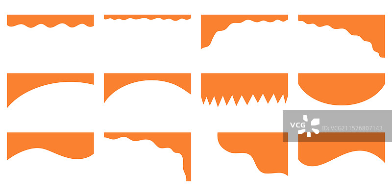 一组橙色抽象波浪弧形和锯齿边框图片素材