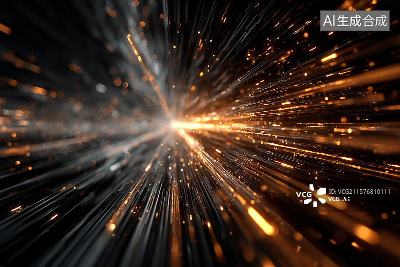 【AI数字艺术】黑暗背景，橘黄色的光芒汇聚到一点图片素材