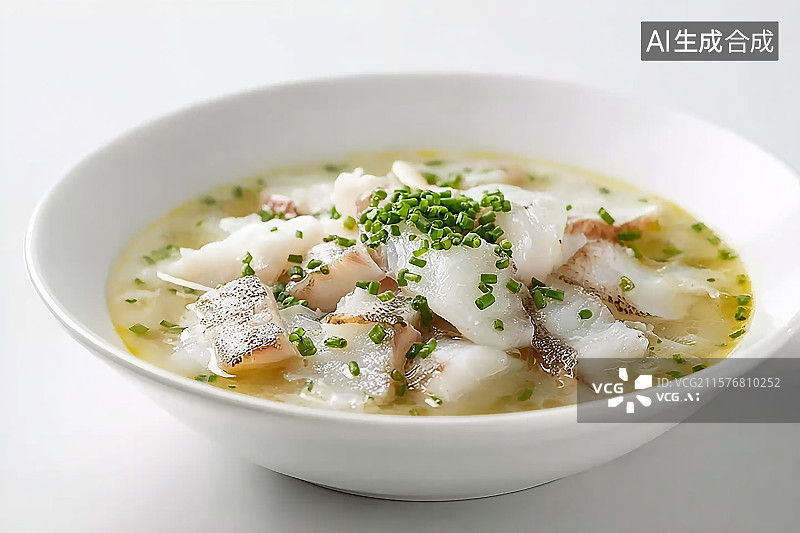 【AI数字艺术】一碗酸菜鱼，上面撒着葱花图片素材
