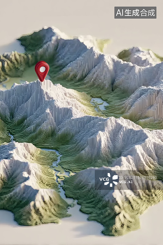 【AI数字艺术】三维地图，山峰，峡谷与河流图片素材