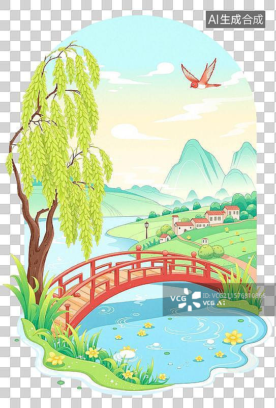 【AI数字艺术】国风山水田园风景插画图片素材