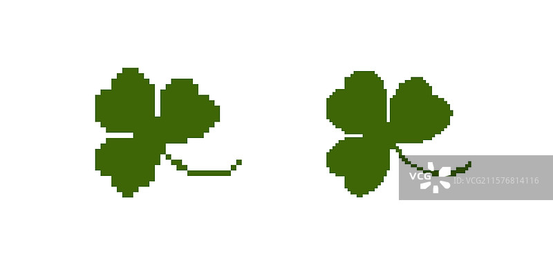 两个像素化的绿色四叶草代表着图片素材
