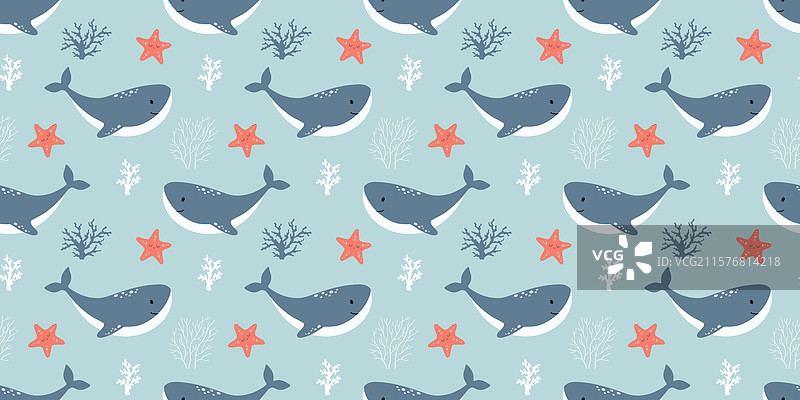 无缝图案与海洋鲸鱼和水下生物图片素材