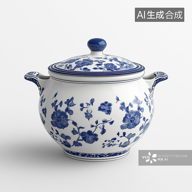 【AI数字艺术】青花瓷煲汤罐汤锅艺术设计插画图片素材