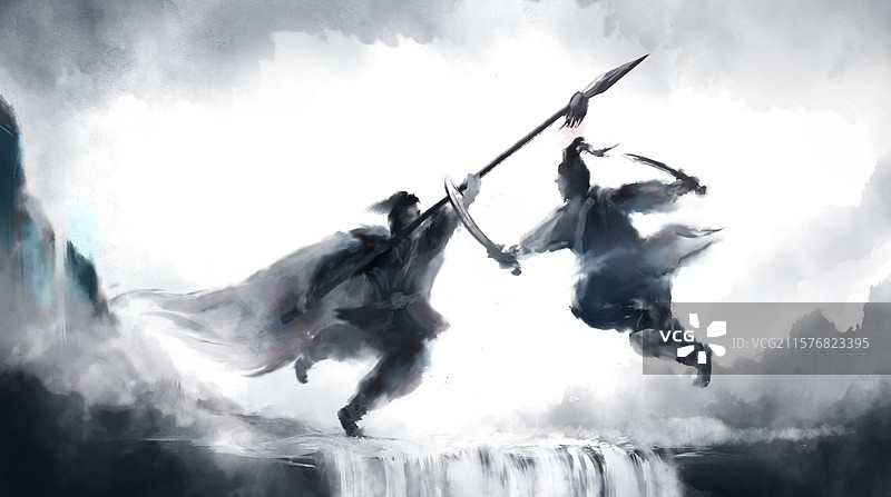 中国风水墨武侠英雄山峰争战较量武打影视海报图片素材