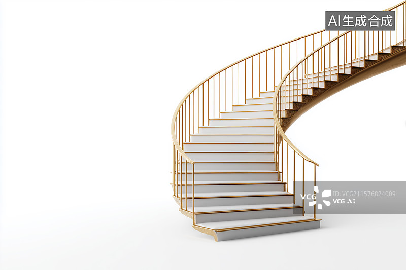【AI数字艺术】金色扶手弧形楼梯图片素材