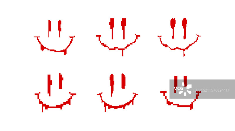 像素化的红色扭曲笑脸抽象图案图片素材
