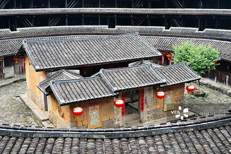 永定土楼-集庆楼内部祠堂（龙岩，福建）图片素材