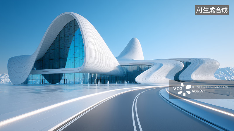 【AI数字艺术】未来感流线型建筑图片素材