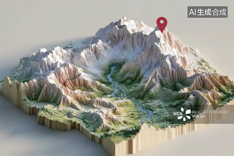 【AI数字艺术】山谷，盆地地形图插画图片素材