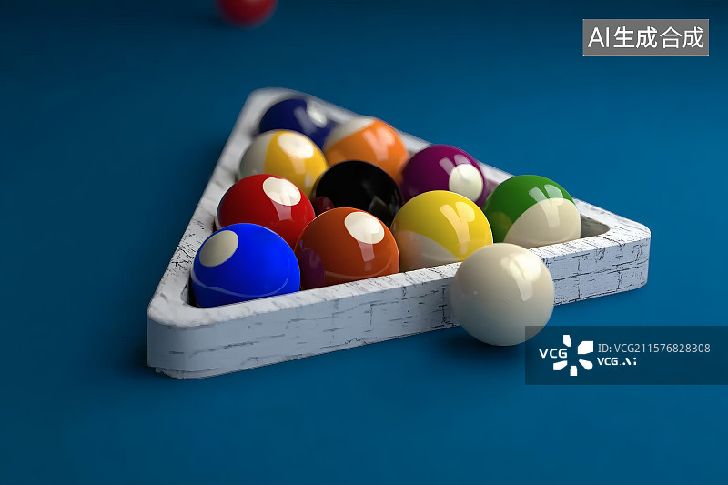 【AI数字艺术】球桌上的台球，台球比赛图片素材