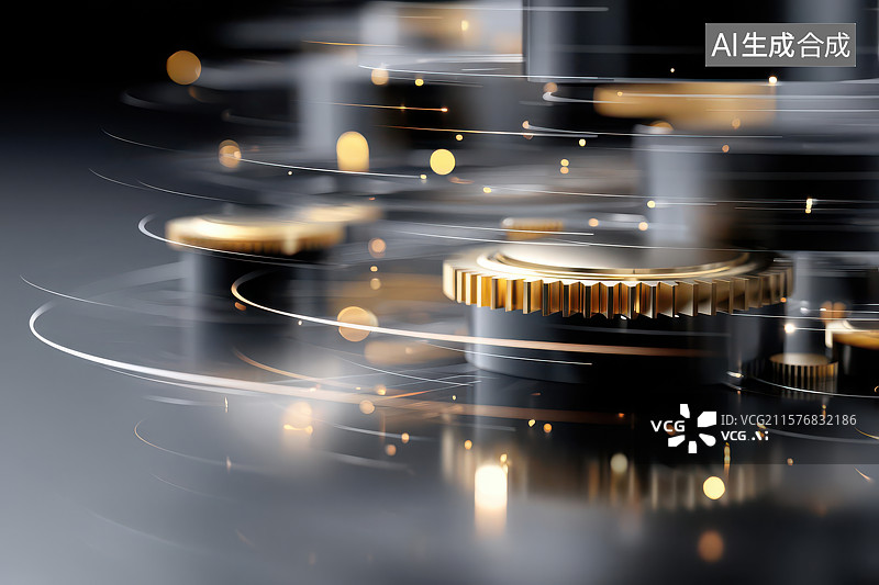 【AI数字艺术】金色齿轮机械光影特效艺术图片素材