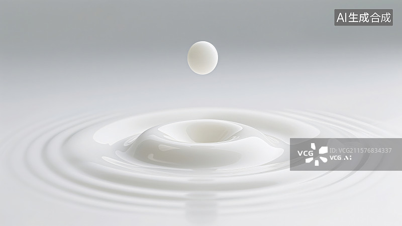【AI数字艺术】牛奶滴落形成的水波纹微距特写图片素材