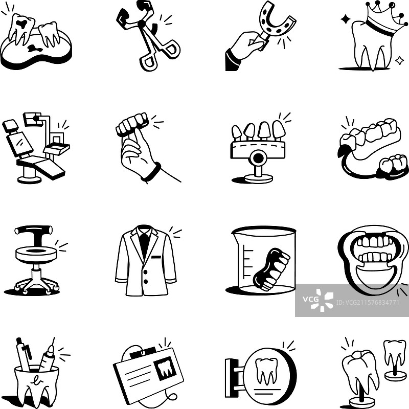 手绘牙科图标合集图片素材