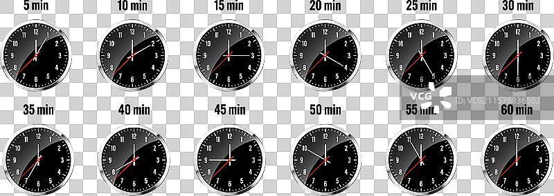 墙壁钟表和计时器图标，闪亮金属质感图片素材