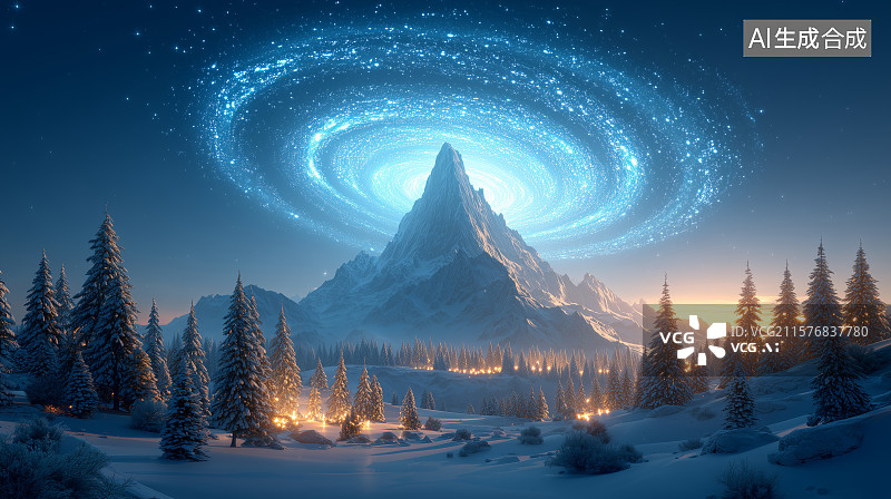 【AI数字艺术】雪山之巅的神秘星涡图片素材