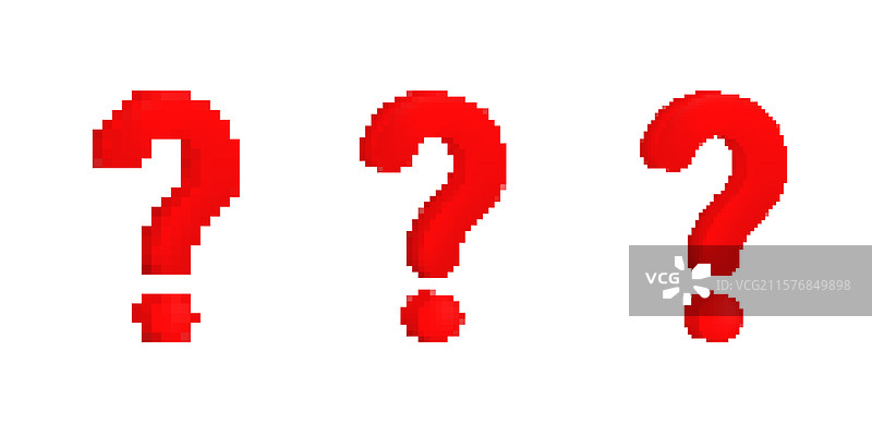 像素化的红色问号，带有光泽效果图片素材