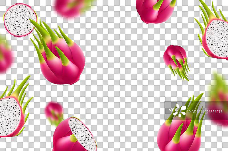 飞翔的成熟火龙果，明亮的背景图片素材