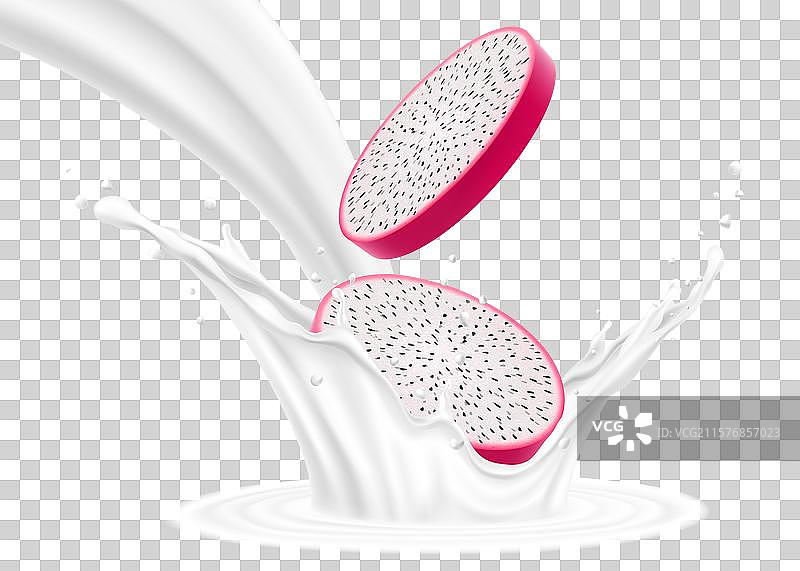 热带异域龙果与酸奶飞溅在一起图片素材