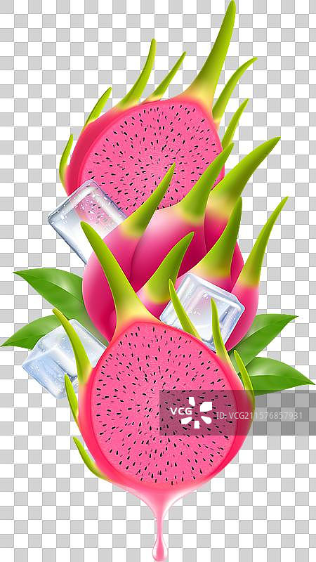 热带成熟的火龙果和冰块图片素材